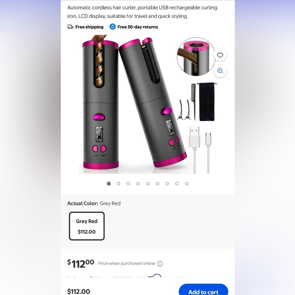 Cordless Automatic Hair Curler - Gray and Pink